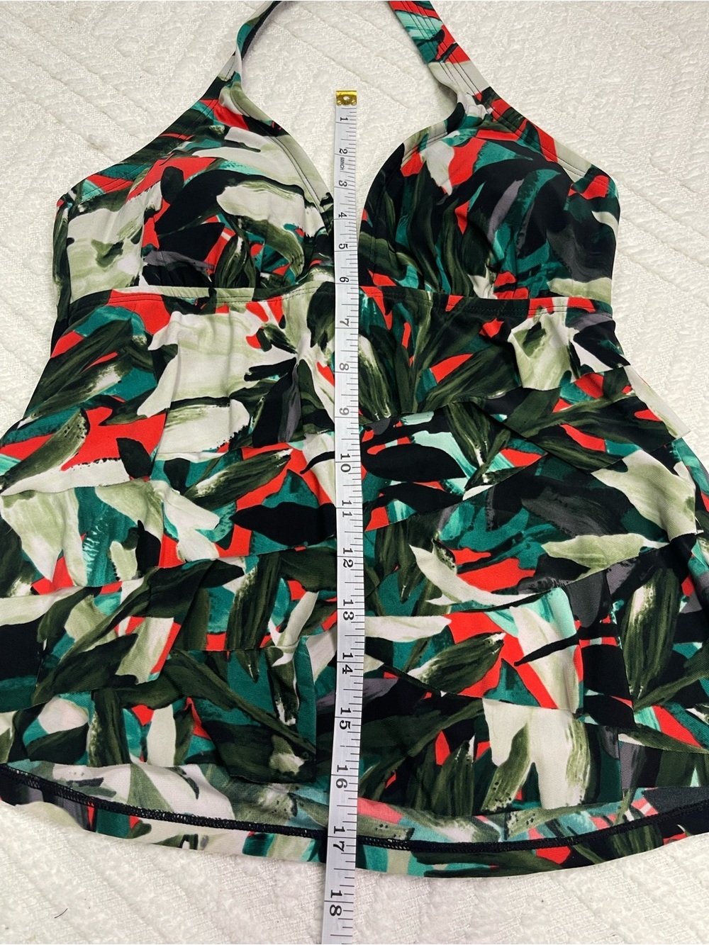 Aqua Green Black Tropical Print Swim Top with Green & Red - Picture 9 of 12